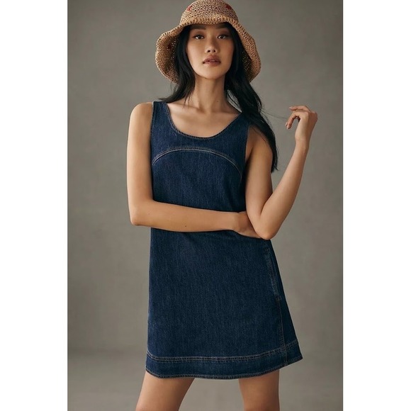 Pilcro Dresses & Skirts - Pilcro Women 6 Denim Jumper Dress Dark Wash Adjustable Snap Straps Pockets